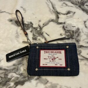 true religion jean material wristlet with card slots